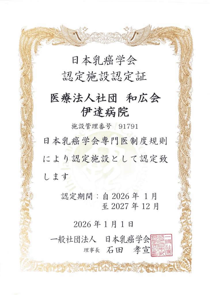 日本乳癌学会認定証